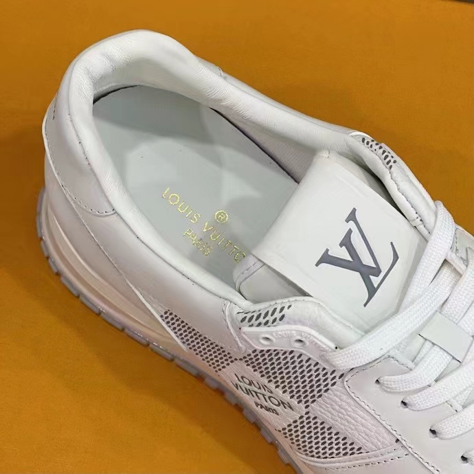 Louis Vuitton LV Unisex Run Away Sneaker White Maxi Damier Embossed Grained Calf