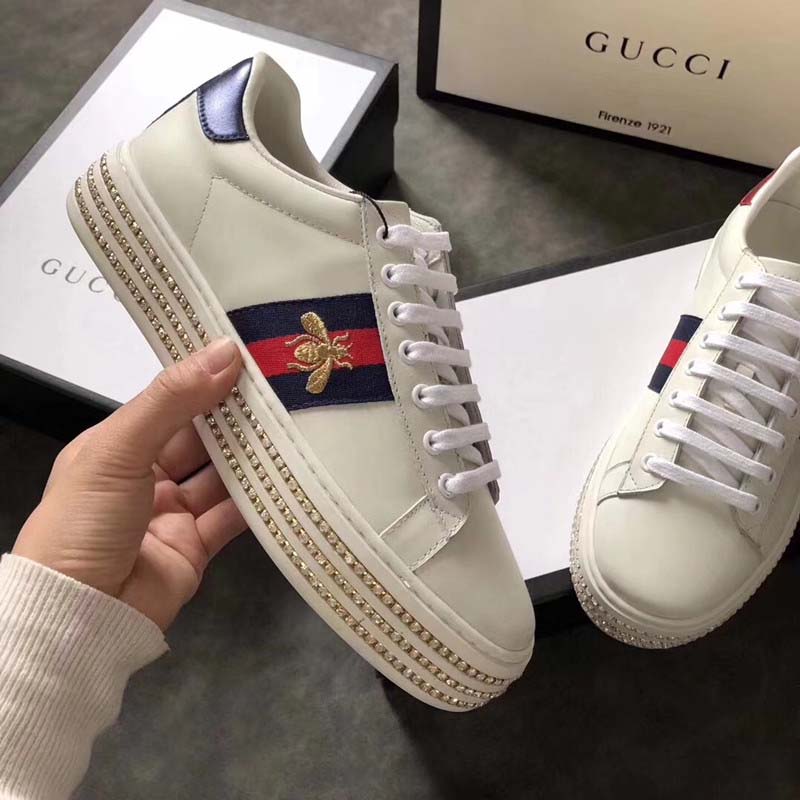 Gucci Women Ace Sneaker with Crystals White