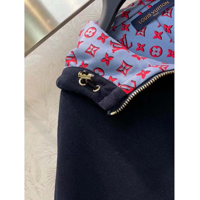 Louis Vuitton Men Cape Hoodie 3D-Effect Monogram Jacquard Wool Silk Navy Regular Fit