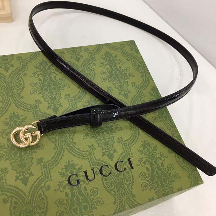 Gucci Unisex GG Thin Patent Double G Belt Black Leather 1.3 CM Width