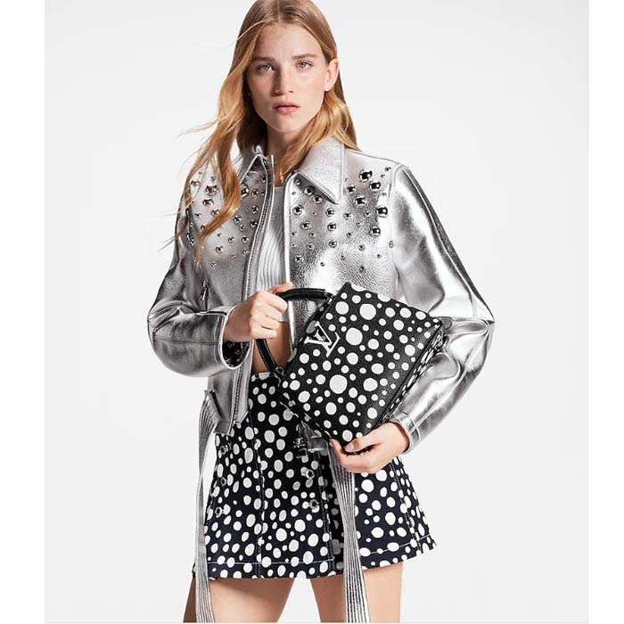 Louis Vuitton Women LV x YK Capucines BB Black White Taurillon Bull Calf Leather Infinity Dots Print