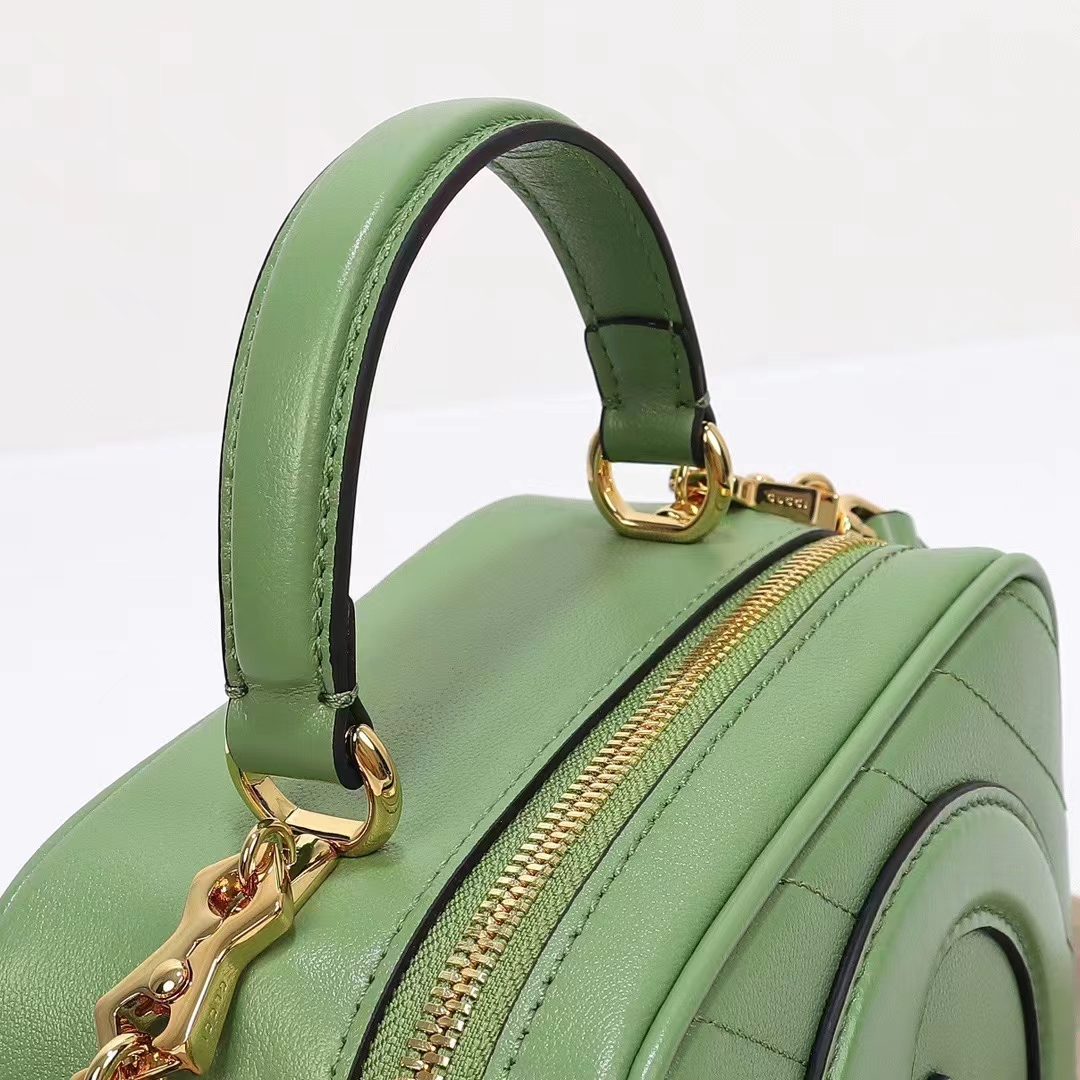 Gucci Women GG Blondie Top Handle Bag Light Green Leather Round Interlocking G