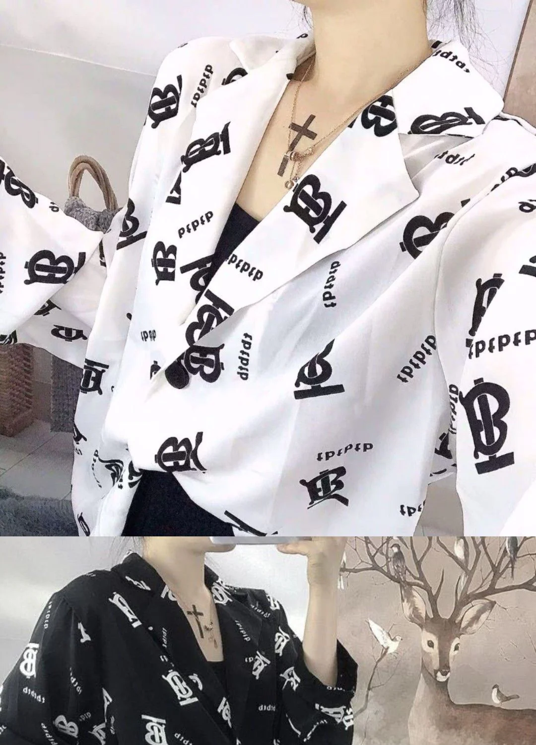 Fashion Versatile Printed Small Suit Long Sleeve Shirt 1024042714