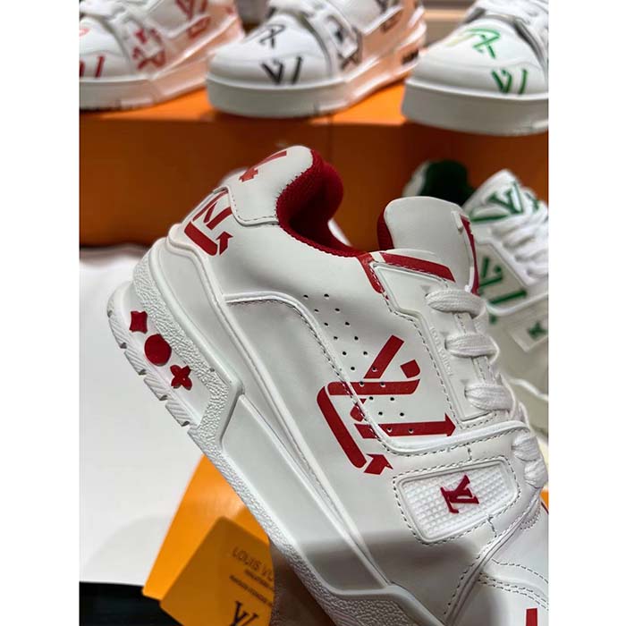 Louis Vuitton Unisex LV Trainer Sneaker Red Mix Sustainable Materials Monogram Flowers