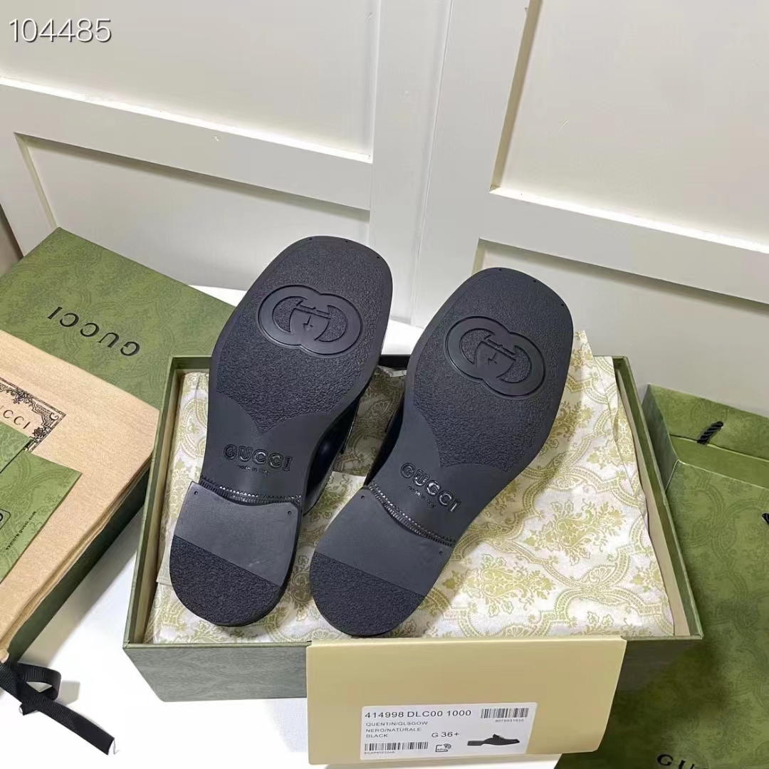 Gucci Women GG Slipper Interlocking G Black Leather Low 2.5 Cm Heel