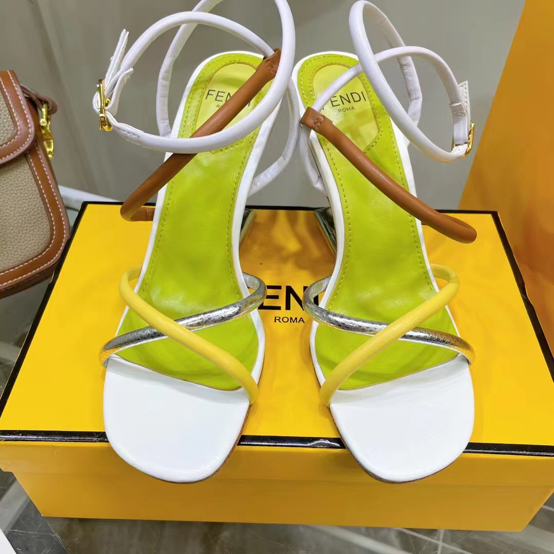 Fendi Women FF First White Nappa Leather High-Heeled Sandals 9.5 cm Heel
