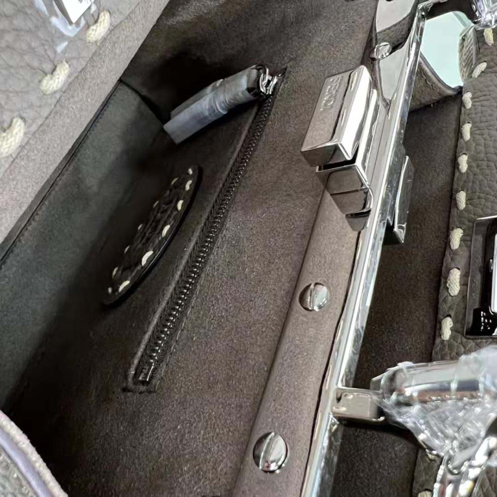 Fendi Women Peekaboo Iconic Mini Full Grain Leather Bag-Brown