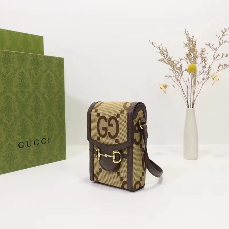 Gucci Unisex Jumbo GG Mini Bag Camel Ebony Jumbo GG Canvas