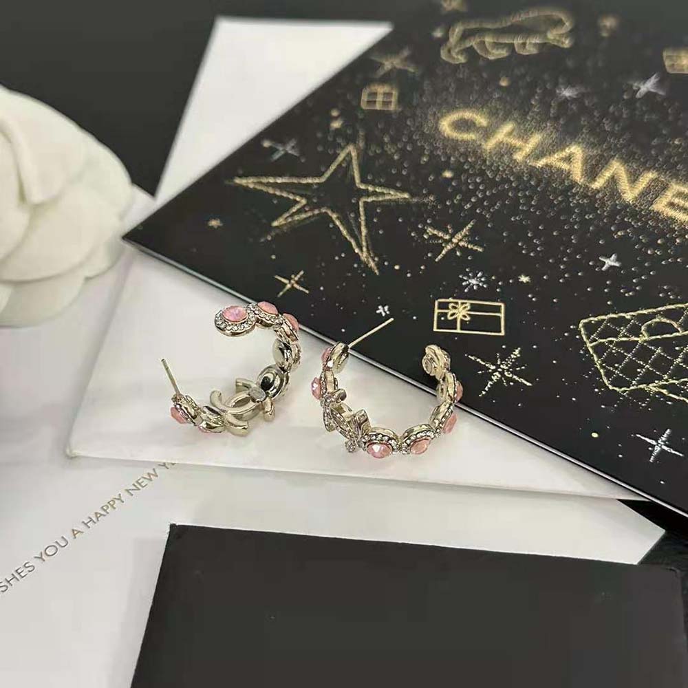 Chanel Women Hoop Earrings in Metal and Strass