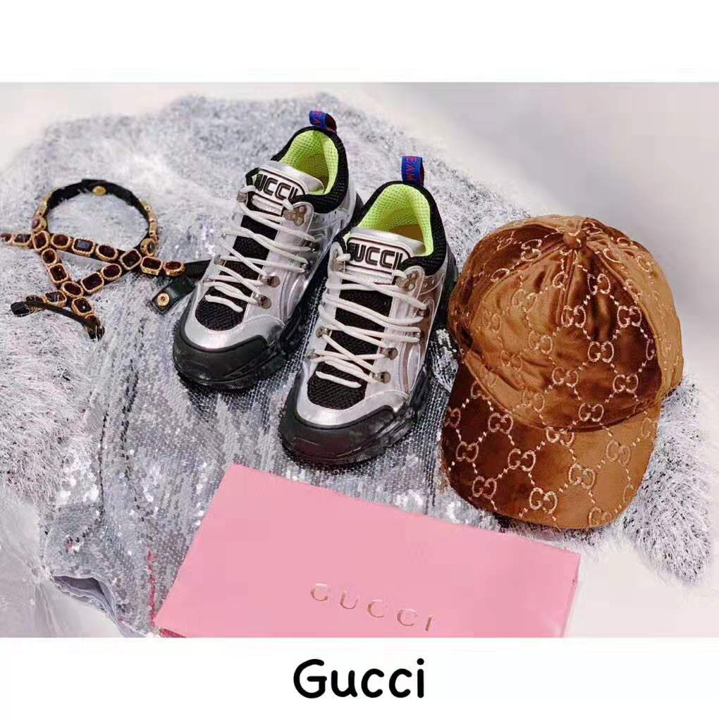 Gucci Women Flashtrek Sneaker with Removable Crystals 5.6cm Height-Silver