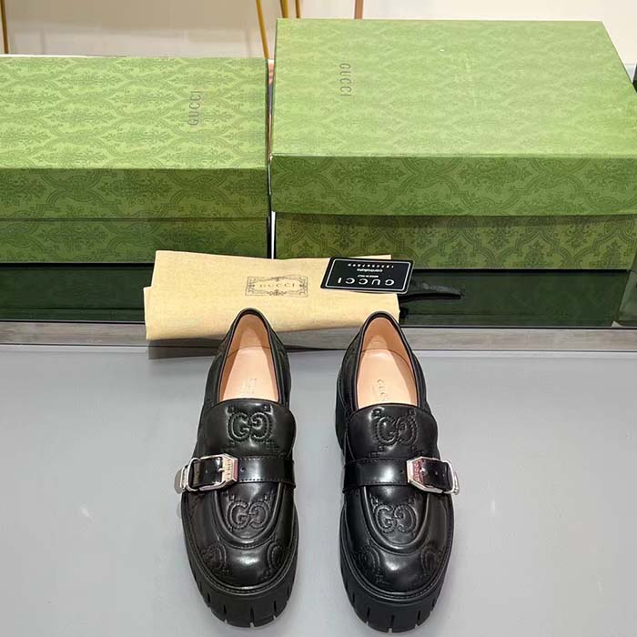 Gucci Women GG Matelassé Loafer Black Leather Low 2.5 Cm Heel