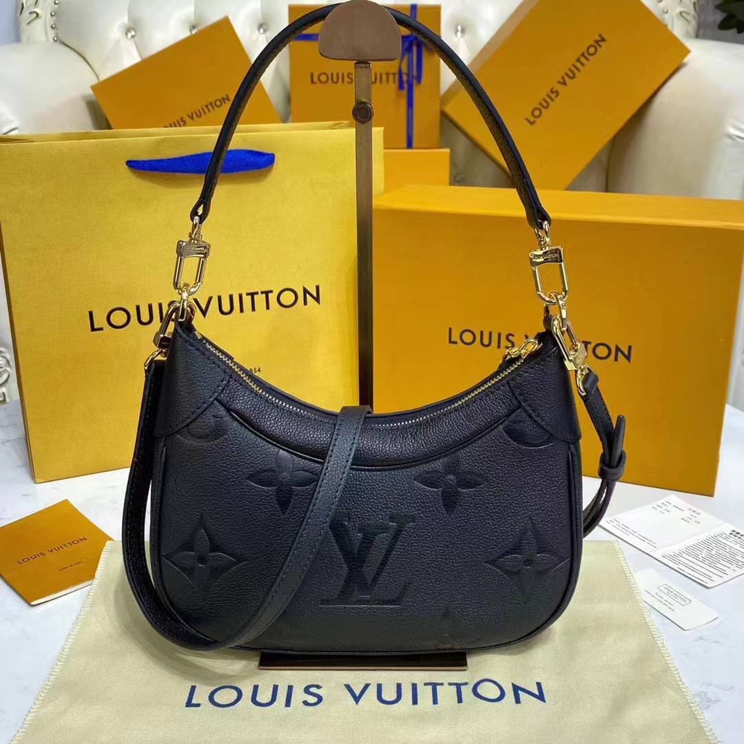 Louis Vuitton LV Women Bagatelle Black Handbag Monogram Empreinte Embossed Grained Cowhide