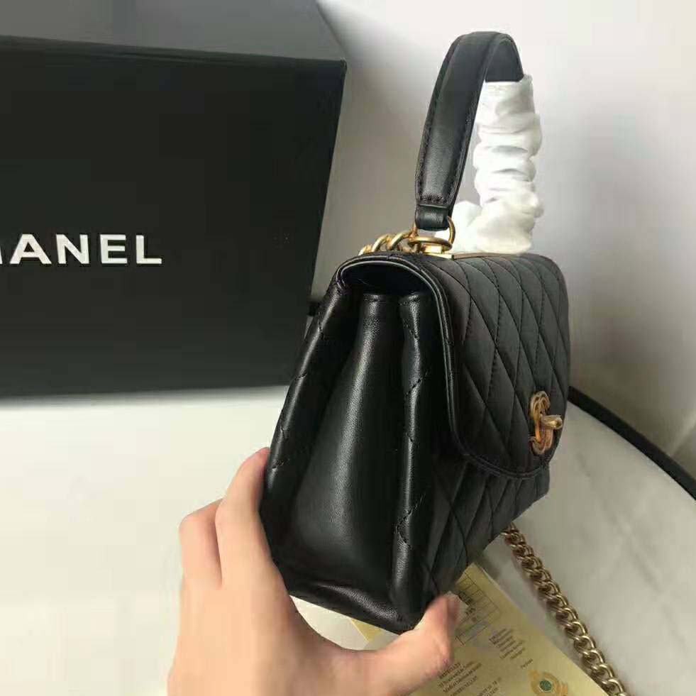 Chanel Women Flap Bag with Top Handle in Lambskin-Black
