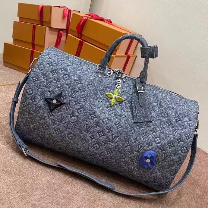 Louis Vuitton LV Unisex Keepall Bandoulière 50 Granite Taurillon Monogram Embossed Cowhide Leather