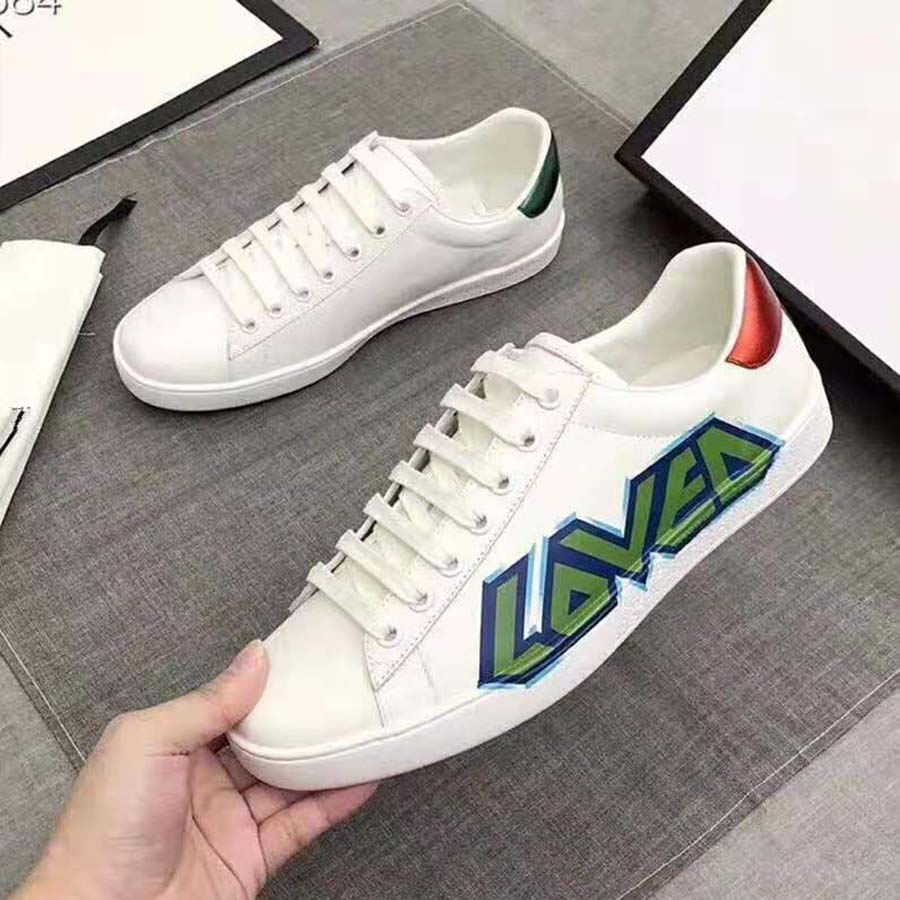 Gucci Men Ace Sneaker with Loved Print-White