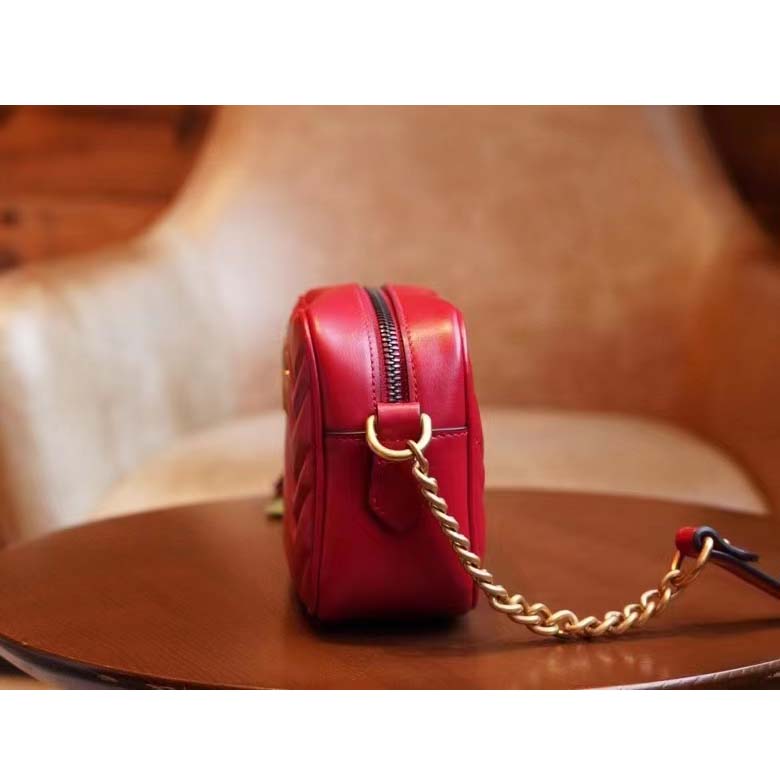 Gucci Women GG Marmont Matelassé Mini Bag Red Matelassé Chevron Leather