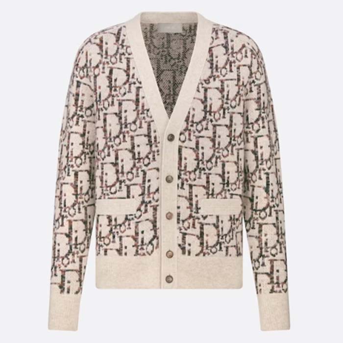 Dior Men CD Dior Oblique Cardigan Beige Brown Wool Jacquard Reference: 213M233AT662_C187