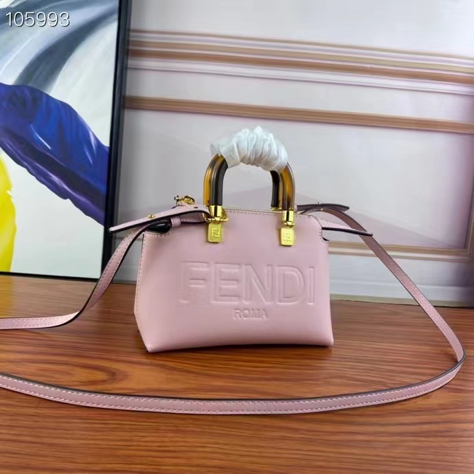 Fendi Women FF By The Way Mini Small Boston Bag Light Pink Leather