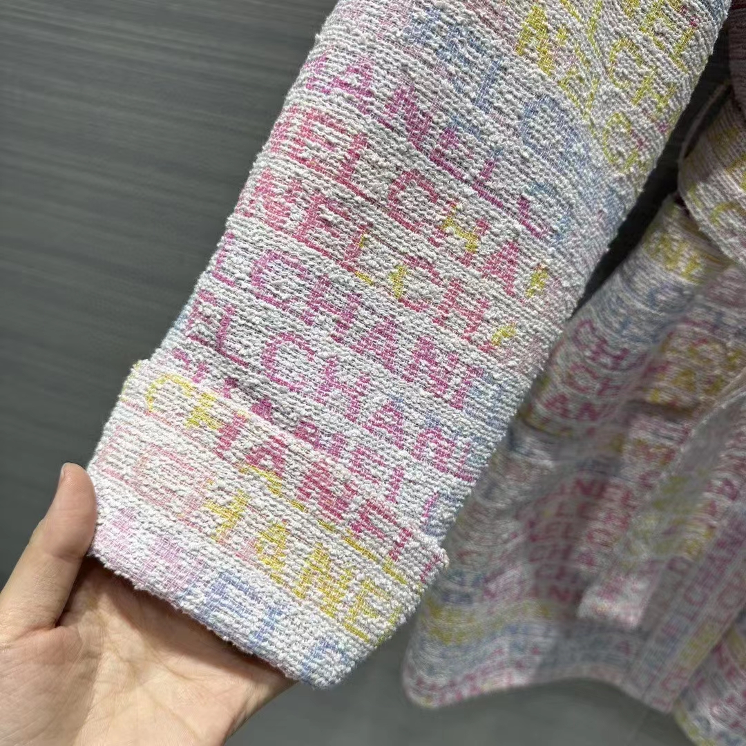 Chanel Women CC Coat Embroidered Cotton Wool Tweed Pink Yellow Ecru Blue Ref. P76296 V68251 NS965