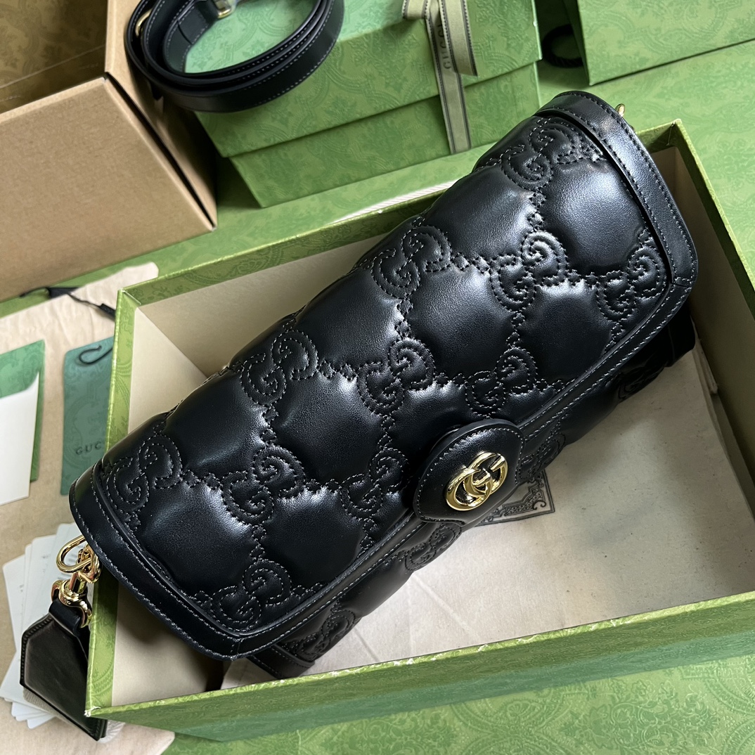 Gucci Women GG Matelassé Small Bag Black Double G