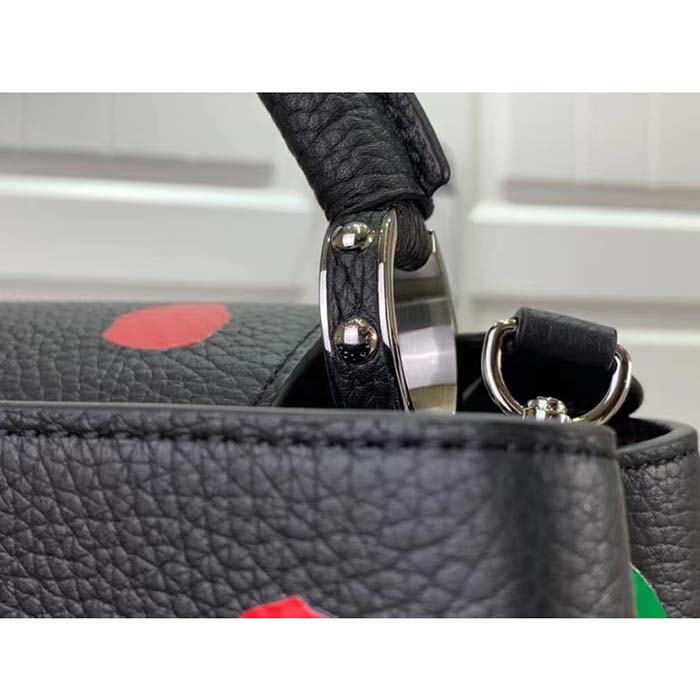 Louis Vuitton Women LV x YK Capucines MM Black Taurillon Bull Calf Leather 3D Painted Dots Print
