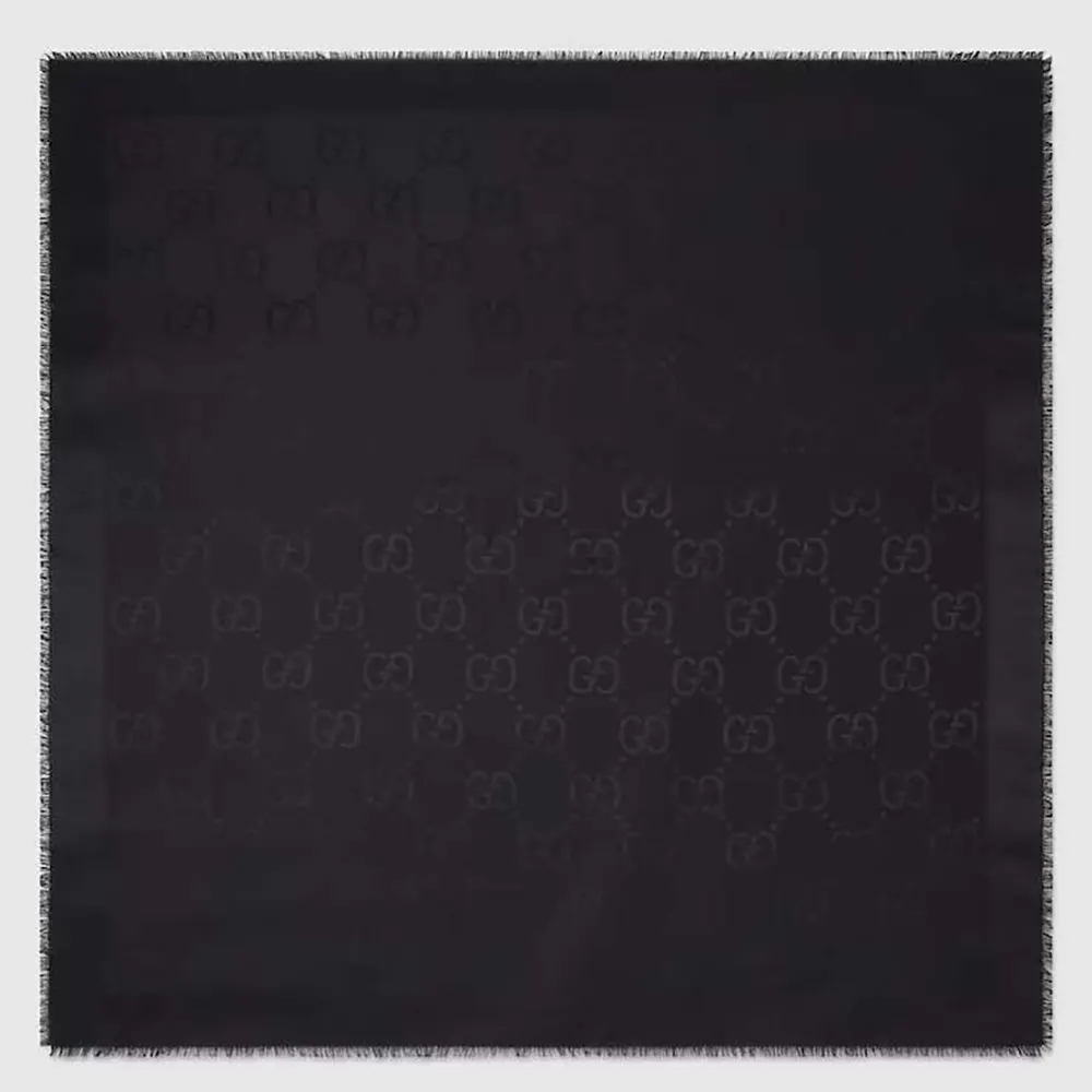 Gucci Unisex GG Jacquard Silk Wool Shawl-Black 6636713GC431000