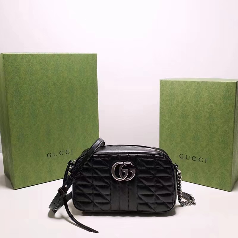 Gucci Women GG Marmont Small Shoulder Bag Black Matelassé