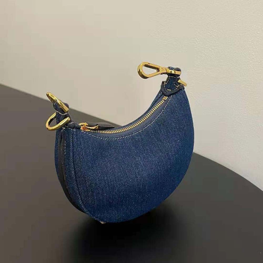 Fendi Women Nano Fendigraphy Blue Denim Charm