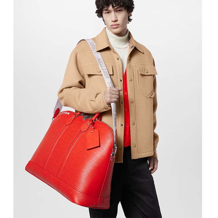 Louis Vuitton LV Unisex Alma Travel GM Vermillon Red Epi XL Grained Leather Handle Clip