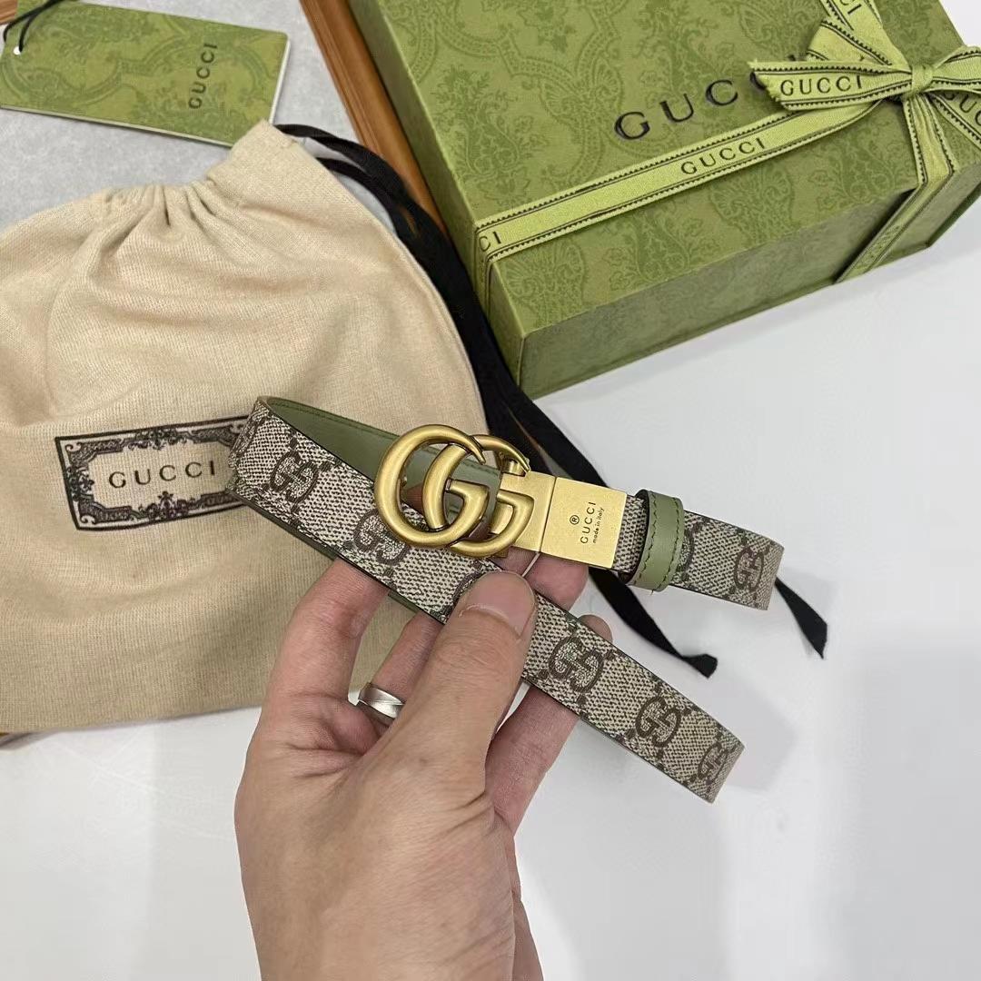 Gucci GG Unisex Marmont Reversible Thin Belt Beige Ebony GG Supreme Canvas