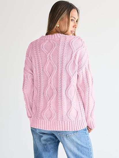 Women's oversized cable knit crew neck sweater