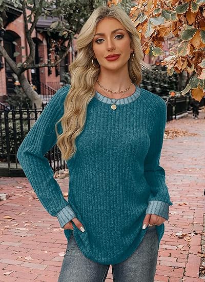 Women's long-sleeved shirt, lightweight sweater, color-blocked winter clothing, casual or formal, soft and comfortable.