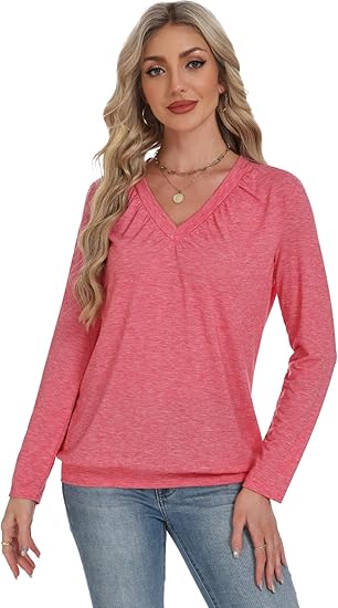 Women's long-sleeved V-neck casual shirt, basic T-shirt set, women's clothing, 2025.