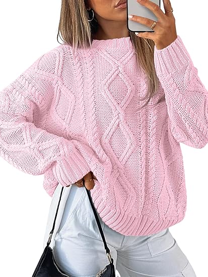 Women's oversized cable knit crew neck sweater