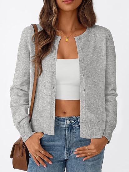 Women's Cardigan Sweater Lightweight Crew Neck Set