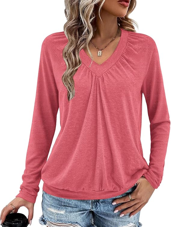 Women's long-sleeved V-neck casual shirt, basic T-shirt set, women's clothing, 2025.