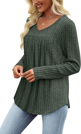 Women's Long-Sleeved V-Neck Lightweight Sweater Casual Waist-Tightening Top Set - 2025 Autumn Fashion Clothing