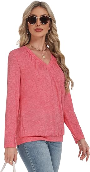 Women's long-sleeved V-neck casual shirt, basic T-shirt set, women's clothing, 2025.