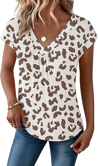 Women's short-sleeved V-neck top, summer formal business casual work shirt, beach vacation wear