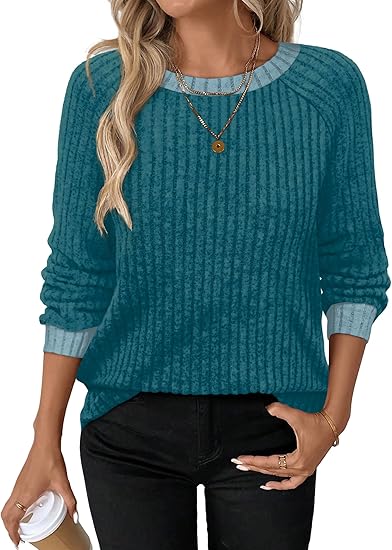 Women's long-sleeved shirt, lightweight sweater, color-blocked winter clothing, casual or formal, soft and comfortable.