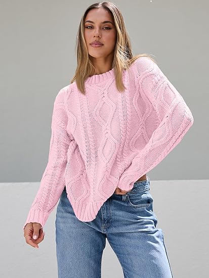 Women's oversized cable knit crew neck sweater