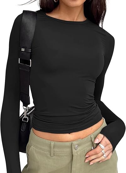 Women's long-sleeved T-shirt, new autumn 2025 style, basic crop top.