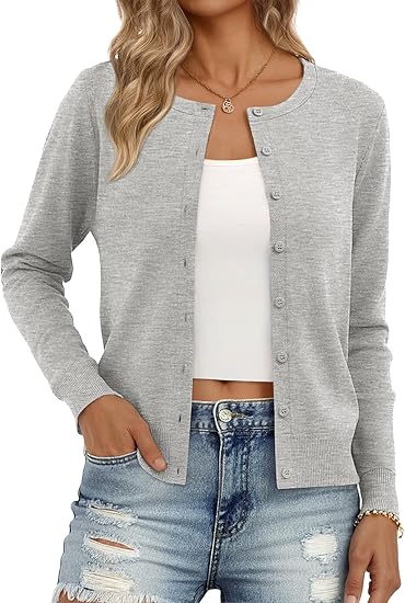 Women's Cardigan Sweater Lightweight Crew Neck Set