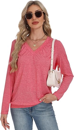 Women's long-sleeved V-neck casual shirt, basic T-shirt set, women's clothing, 2025.