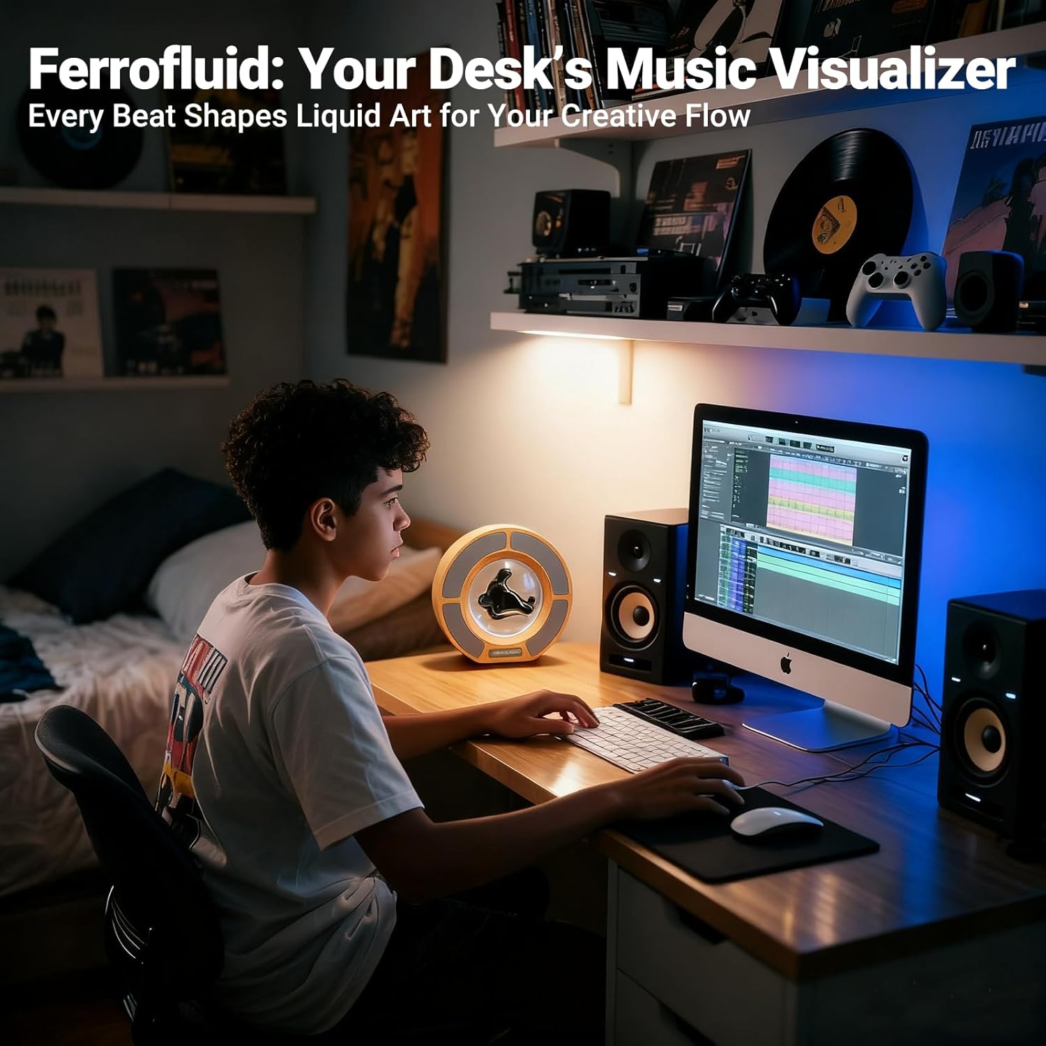 Alltripal Ferrofluid Sound Visualizer, Dancing Ferrofluid Speaker Music Mate, Audio Visualizer Desk Art with Lamp, Christmas for Friend - Desk, Bedroom & Office Display (No Speaker) (Car-Key)