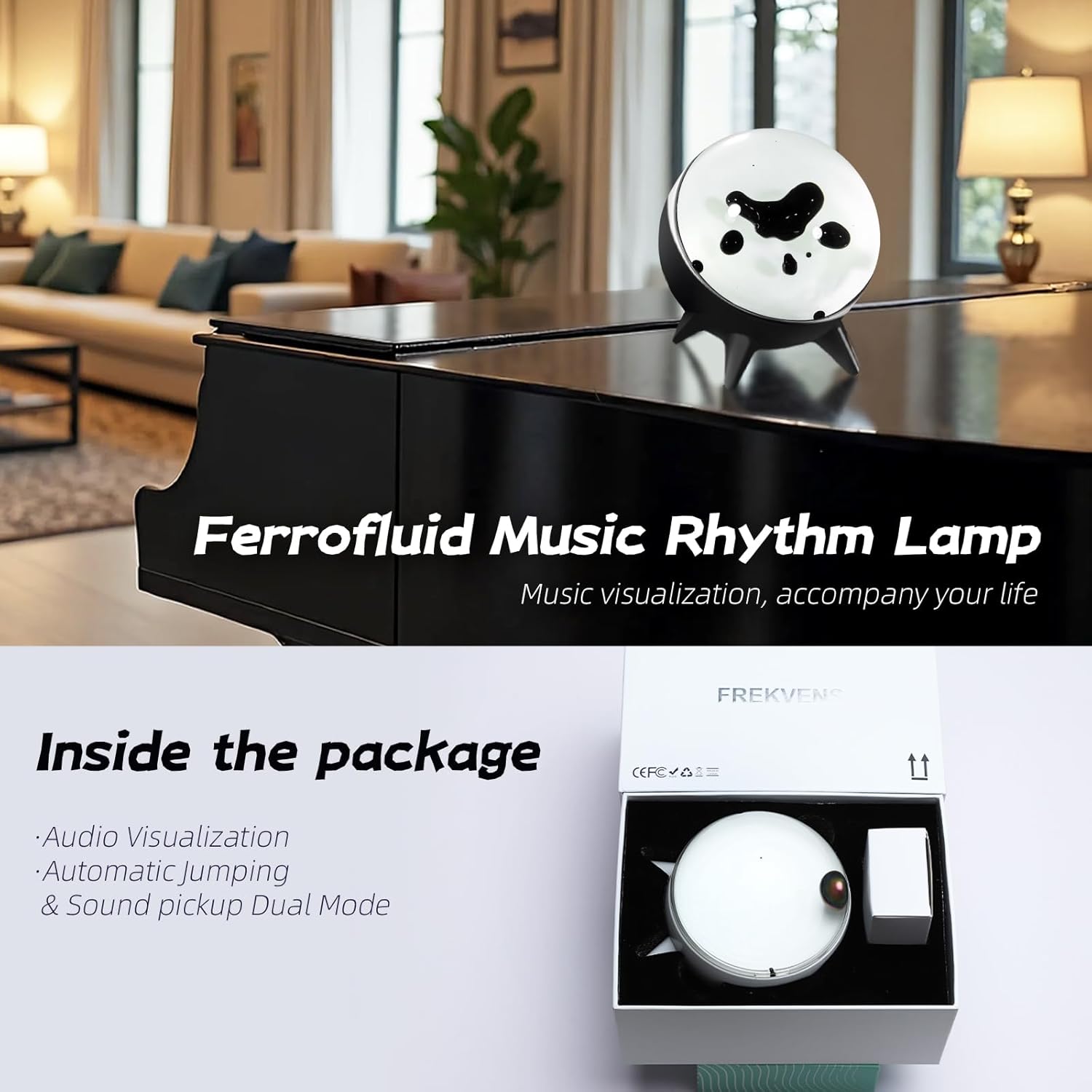 ZenFrekvens Dancing Ferrofluid Display with Music Rhythm, Magnetic Liquid Art with Stand, Ferrofluid Speaker Music Mate, Symbiote in a Bottle, Ferrofluid Display Lamp, Desktop Decor, Teenager Gifts