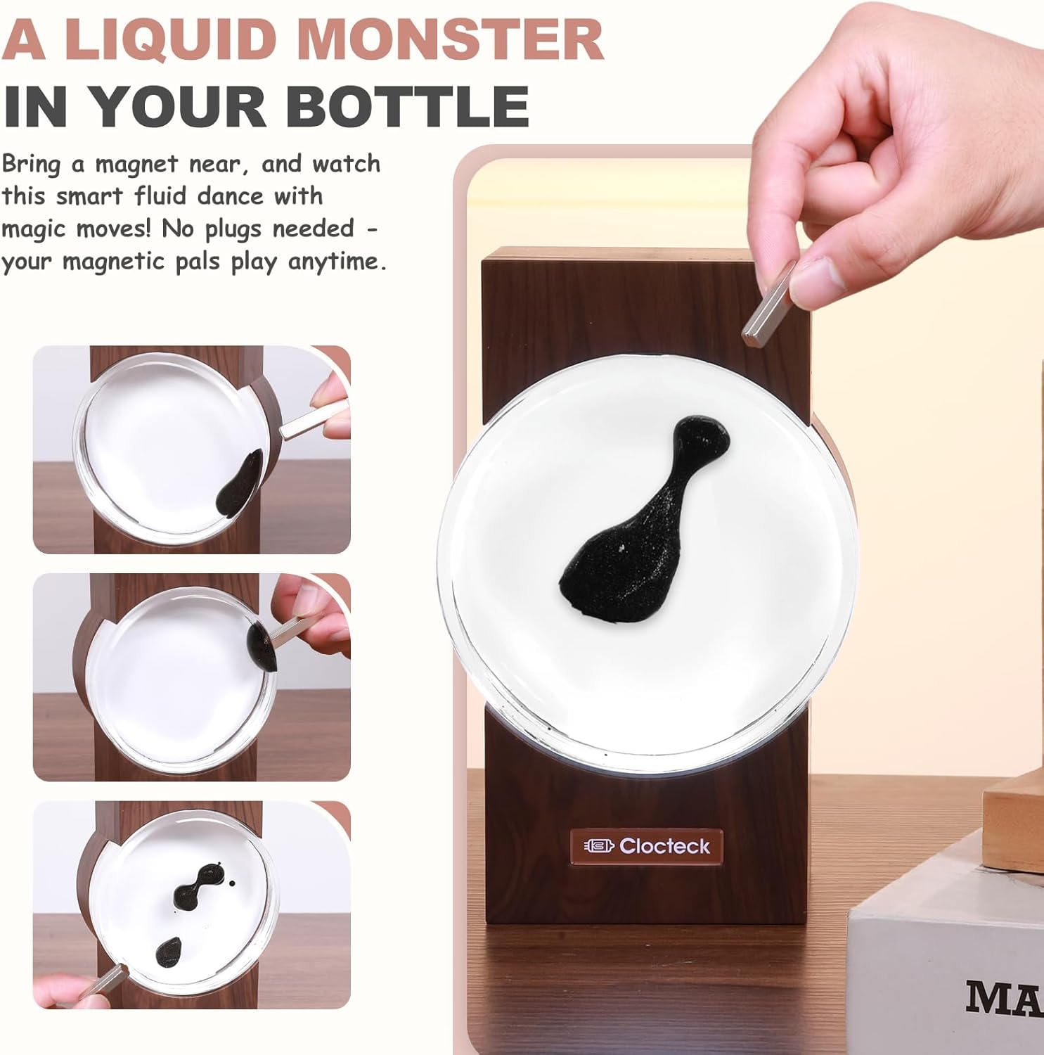 ClocTeck Ferrofluid Visualizer Dancing with Music Rhythm, Magnetic Fluid Music Speaker Mate,Ferrofluid Desk Decor Lamp, A Retro Gift for Friends (Ferrofluid Color: Starry Black)(Does Not Make Sound)