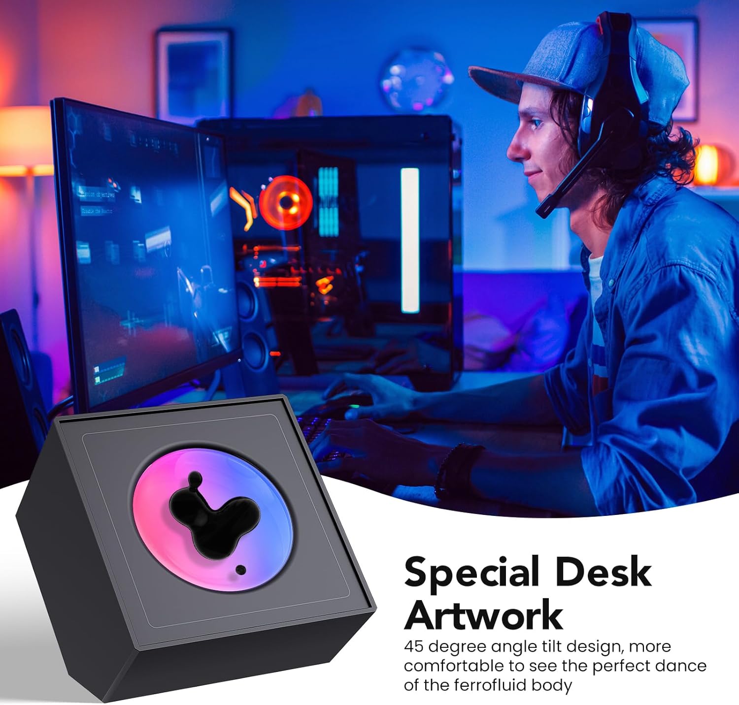 UNOHOUS Ferrofluid Music Visualizer, Ferrofluid Rhythm Music Lamp, RGB Light Ferrofluid Speaker Music Mate, Dancing Ferrofluid Sculptures for Desk,Office,Bedroom