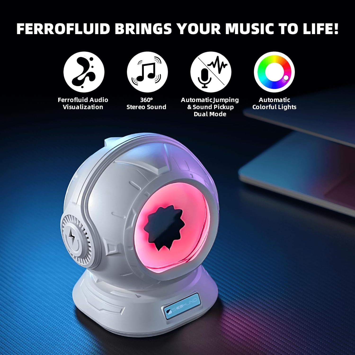 sovenomund Ferrofluid Speaker, Ferrofluid Audio Visual Bluetooth Speaker, Dancing Ferrofluid with 2 Adjustable Modes and Colorful Lights (Pearl White)