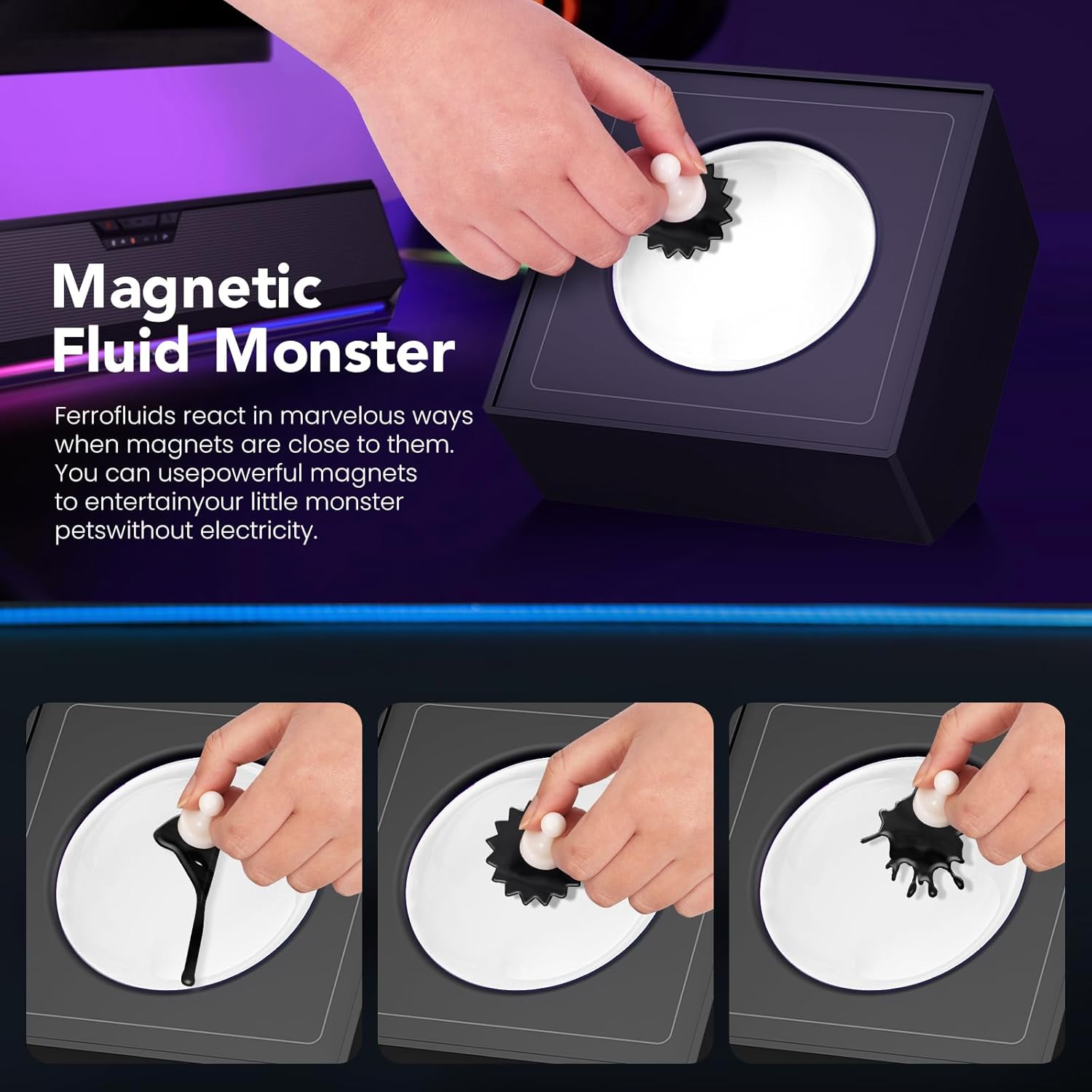 UNOHOUS Ferrofluid Music Visualizer, Ferrofluid Rhythm Music Lamp, RGB Light Ferrofluid Speaker Music Mate, Dancing Ferrofluid Sculptures for Desk,Office,Bedroom